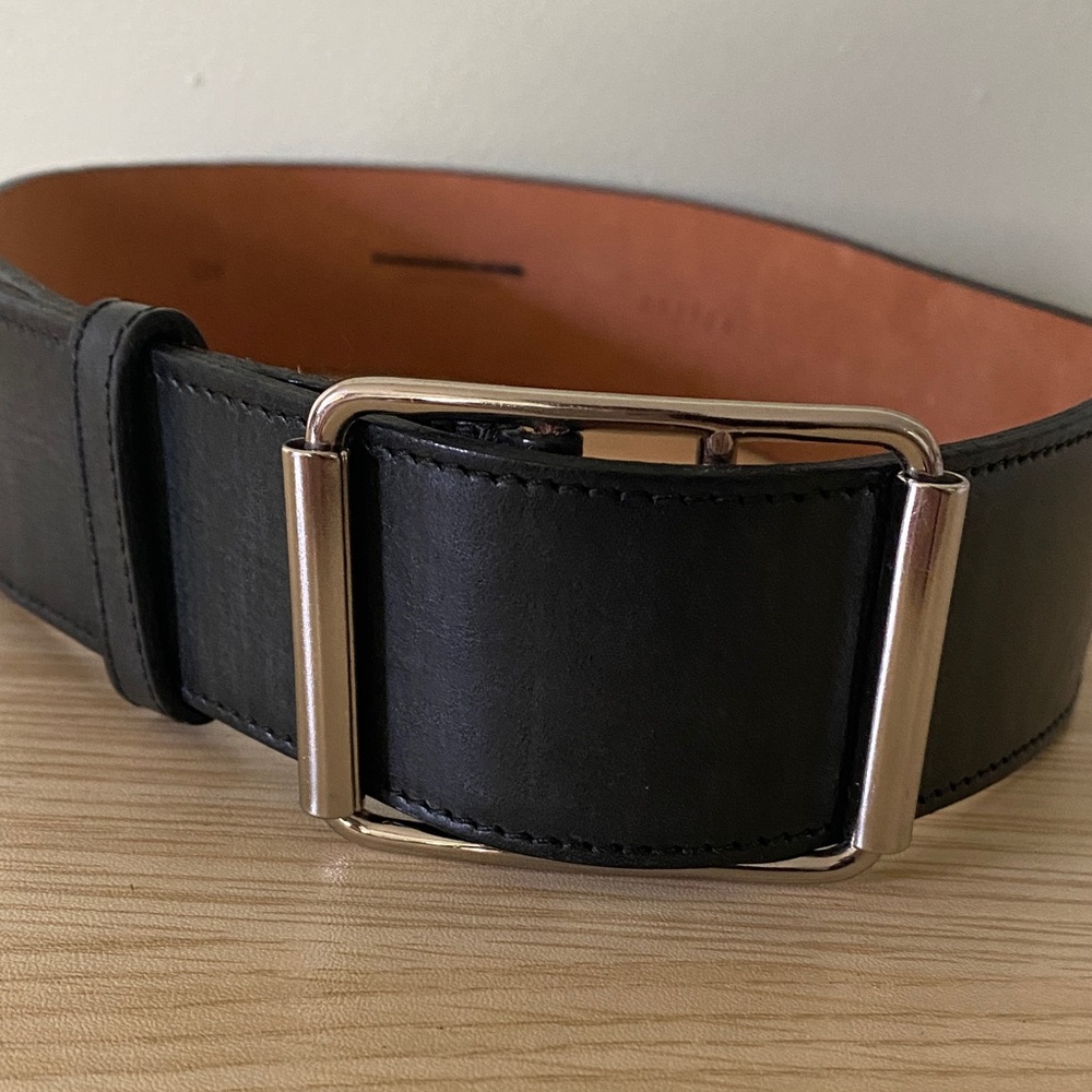 Martin + Osa Genuine Black Leather Wide Waist Belt - Minimalist Silver Buckle - Picture 6 of 10